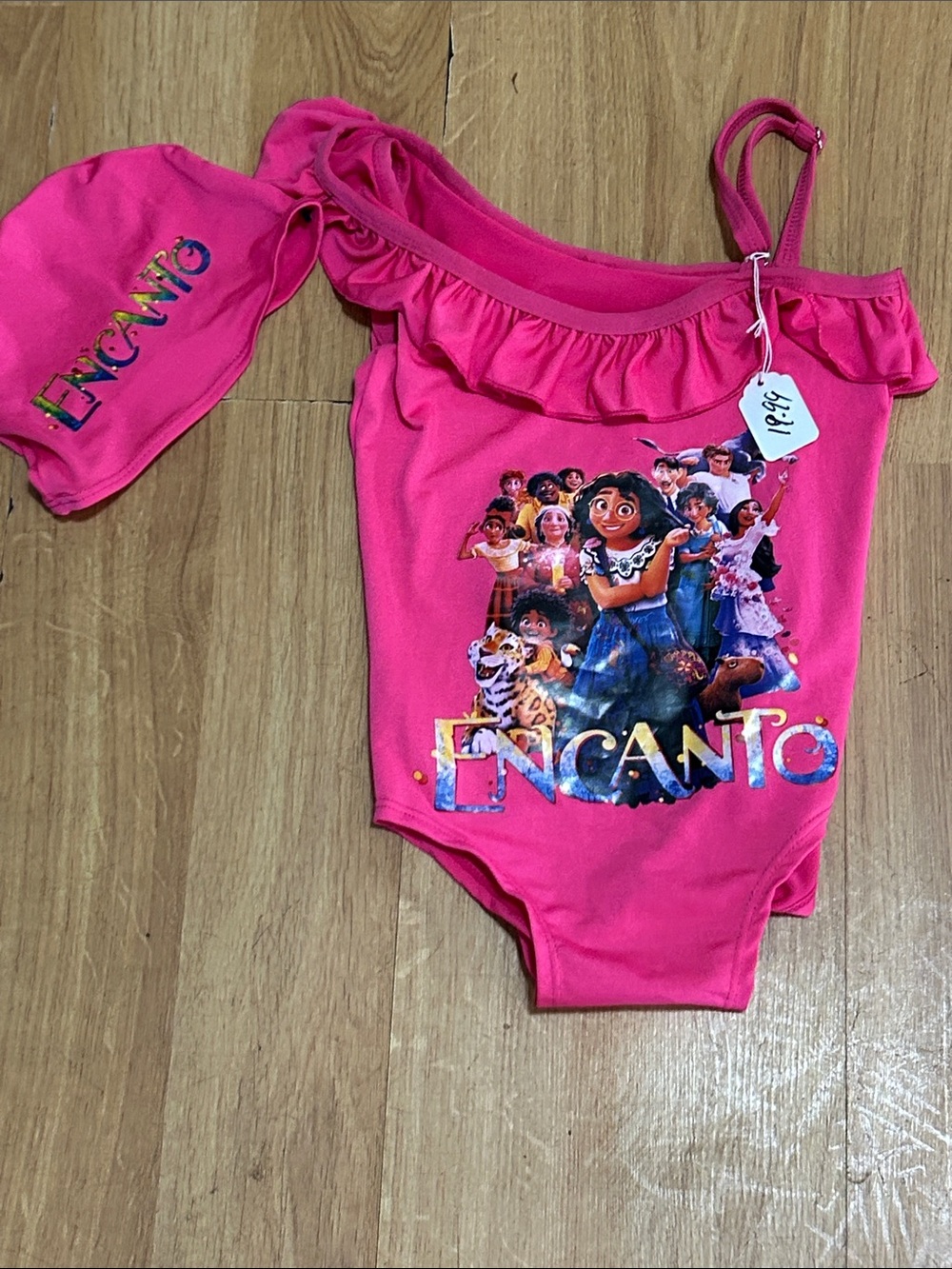 Disney Encanto Bright Pink Girls' One-Piece Costume Swimsuit with Swim Cap
